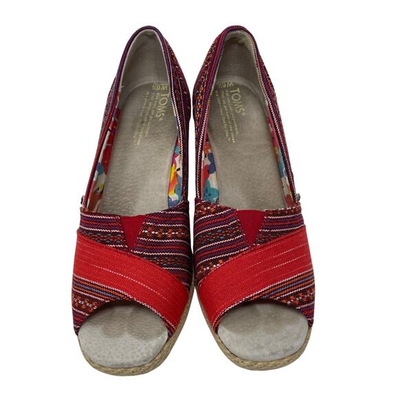 Toms Lina Aztec Print Peep Toe Espradille Wedges Women’s Size 6.5 - Picture 3 of 9